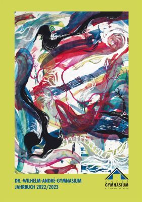 Jahrbuchtitel mit einer Schülerzeichnung auf grünem Untergrund
